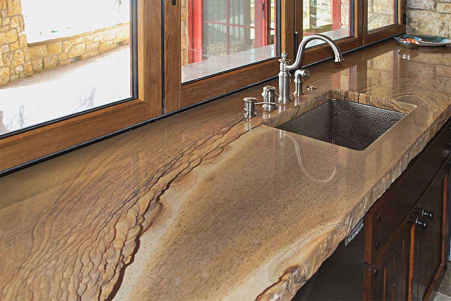 Metallic epoxy resin kitchen worktop installation