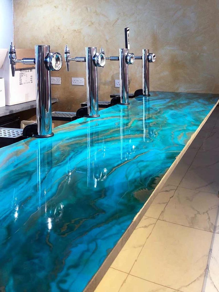 Metallic epoxy countertops for bars and kitchens