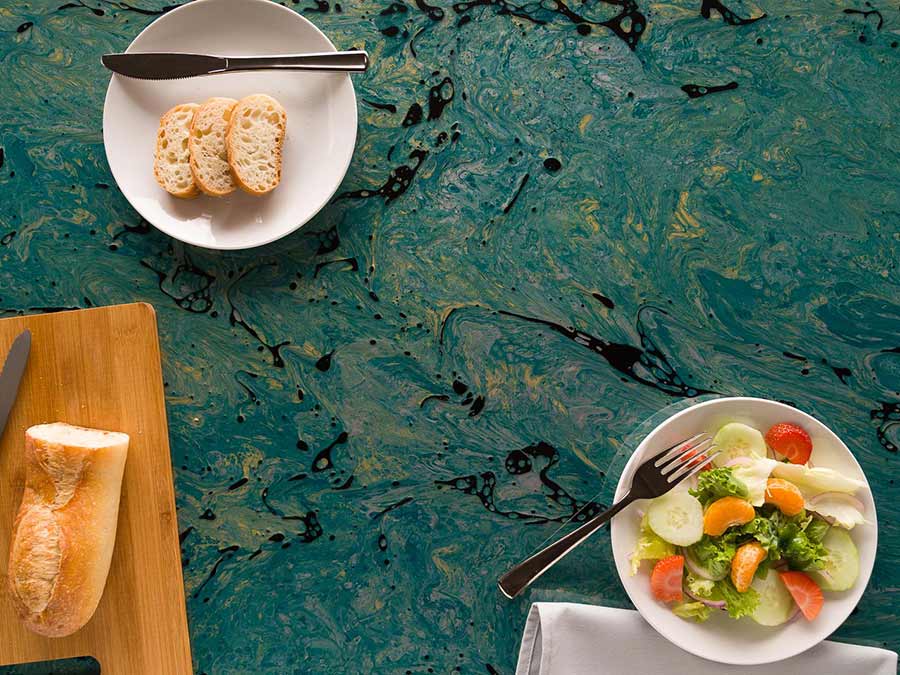 Metallic epoxy resin kitchen worktop installation